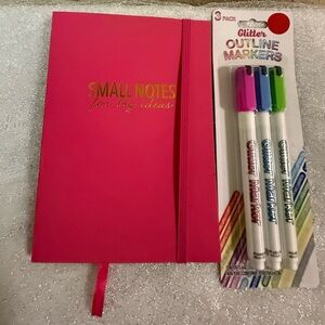 Pink Notebook and Glitter Outline Markers Set